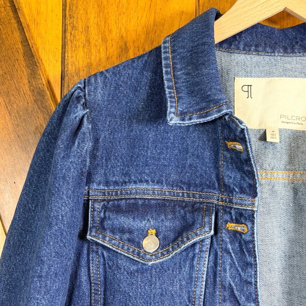 NWT Anthropologie PILCRO Puff Sleeve Denim Jean Jacket Women's Medium‎ - Picture 2 of 11
